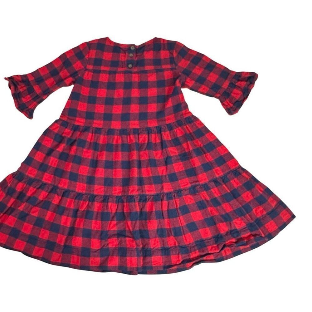 Hanna Andersson Buffalo Plaid Flannel Dress size 8 Red Blue Half Sleeve - Picture 4 of 8
